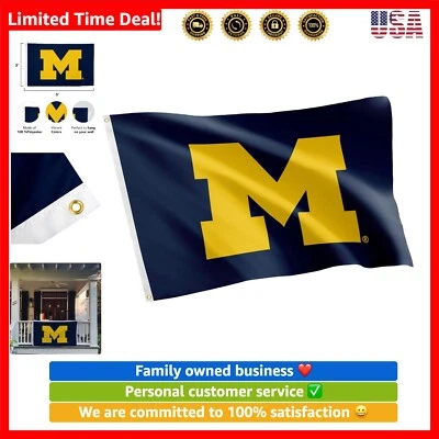 Bandera de la Universidad de Michigan Wolverines UM U of M pancartas 100 % poliéster interior... Foto 1 de 4