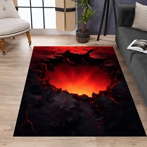Lava Rug, Hot Lava Rug,Deep Hole Rug, 3D Huge Crack, Volcano Floor Rug, Lava - Picture 1 of 11