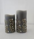 Alison Cork Set of 2 Flameless Battery Operated Embellished Candles In Green