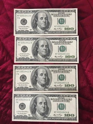4 Consecutive Series 2006 KF 100 Dollar Bills **Mint Condition***hard To Find - Image 1 of 4