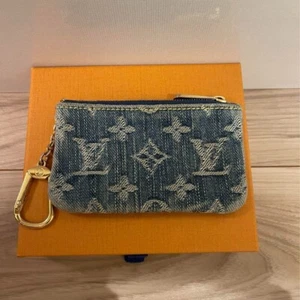 LOUIS VUITTON Pochette Cles Coin Purse Compact Wallet Monogram Denim Blue M95343 - Picture 1 of 9