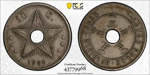 CONGO FREE STATE 1909 10 Centime - PCGS XF45 - Picture 1 of 1