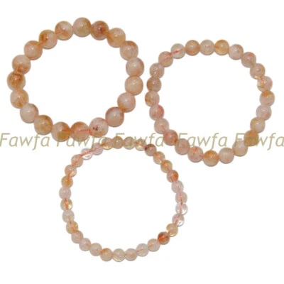 Natural Yellow Citrine Quartz 6/8/10mm Round Gems Beads Elastic Bracelet 7.5'' - Image 1 of 4