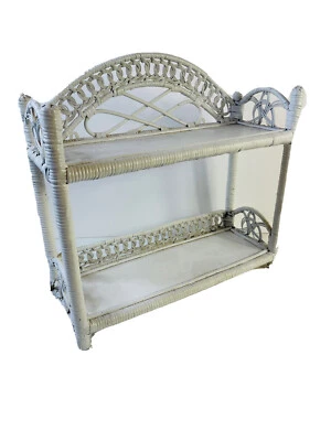 Vintage 70s White Wicker Rattan Shelf Perfume Display Cabinet Cottagecore - Image 1 of 4