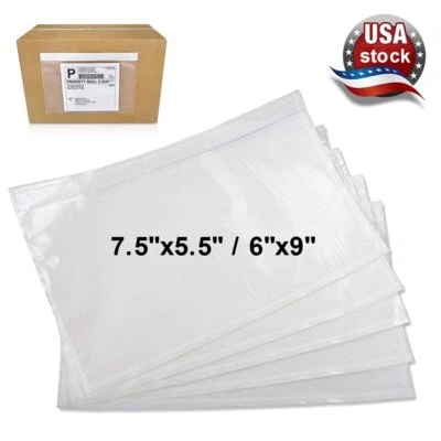 7.5x5.5 6x9 Clear Packing List Envelopes Self Invoice Enclosed Pouches 100-1000 - Image 1 of 4