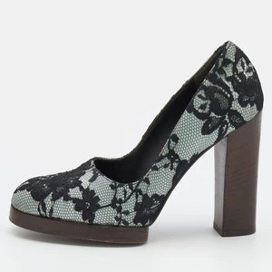 Gucci BlackGrey Floral Lace And Satin Block Heel Pumps Size 36 - Picture 1 of 9