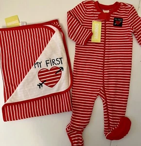 NWT Infant 3-6 Gymboree FUN AT HEART Cotton Striped RED HEART Blanket & Sleeper - Picture 1 of 6