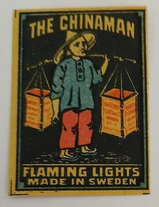 ALTES MATCHBOX ETIKETT - THE CHINAMAN - FLAMING LIGHTS - MADE IN SWEDEN - Bild 1 von 1