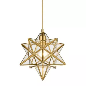 YUBOLE Modern Moravian Star Gold Finish Pendant Light Clear Glass Hanging Bra... - Picture 1 of 7