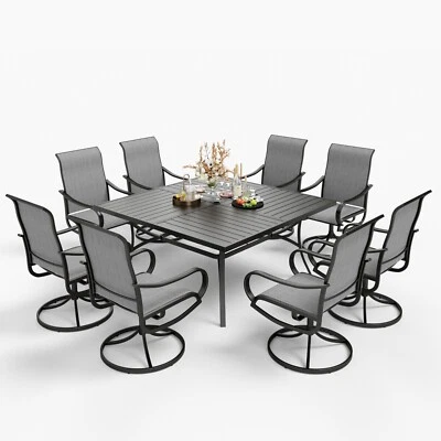 Juego de mesa y sillas de exterior de 9 piezas para 8 juegos de comedor de patio exterior de alta resistencia, patio Foto 1 de 4