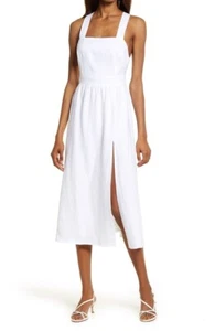 Abito bianco Reformation Elara Linen Fit & Flare Midi taglia 10 $248 NUOVO - Foto 1 di 11