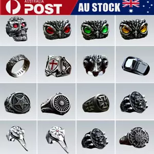 Men Silver Steel Punk Retro Cross Celtic Knot Charm Vintage Biker Jewelry Ring - Picture 1 of 42