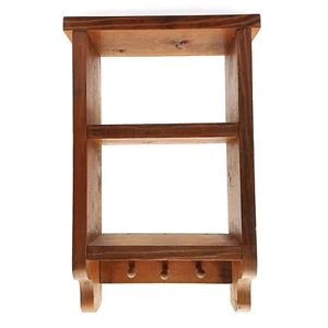 Solid Wood Knickknack Wall Shelf Handmade 3 Shelves & 3 Mini Shaker Pegs 17"x11" - Picture 1 of 12