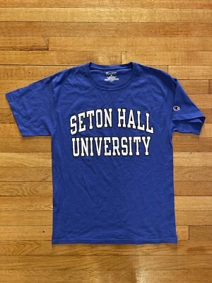 Seton Hall University Champion T-shirt (Size Medium) 100% Cotton Blue Vintage - Image 1 of 4