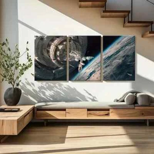 3pcs Spacecraft Satellite and Earth View Wall Art Canvas Unframed/Framed - Picture 1 of 9
