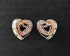 14K Rose Gold Plate Sterling Silver White Fire Opal Topaz Heart Design Earrings