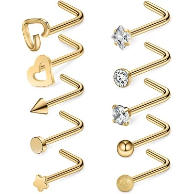 Ruifan 20G Acero Quirúrgico Corazón Estrella Bola Plana Diamante Transparente Circonita Nariz Perno Rin... Foto 1 de 2