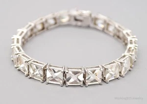 Vintage Large Cubic Zirconia Sterling Silver Tennis Bracelet - 8 1/8" - Picture 1 of 8