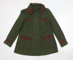 Topshop Women's Military Green Wool Coat Size 8 - Picture 1 of 12