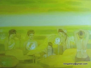 Tran Xuan Binh, womens and lotus, art in heart, Vietnamese painting, original - Picture 1 of 1