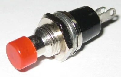 Interruptor de botón rojo momentáneo - Montaje en panel - SPST N.O. - Agujero de montaje de 1/4" Foto 1 de 4