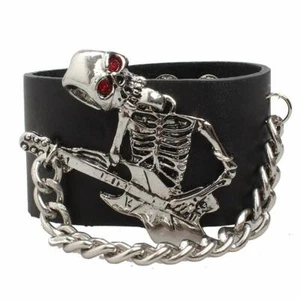 New Guitar Skeleton Style Leather Gothic Steampunk Bracelet Wristband Gothic - Picture 1 of 7