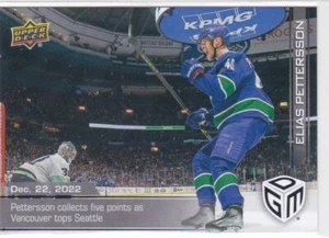 22/23 UD..ELIAS PETTERSSON..GAME DATED MOMENTS../599..CARD # 34..CANUCKS - Picture 1 of 1