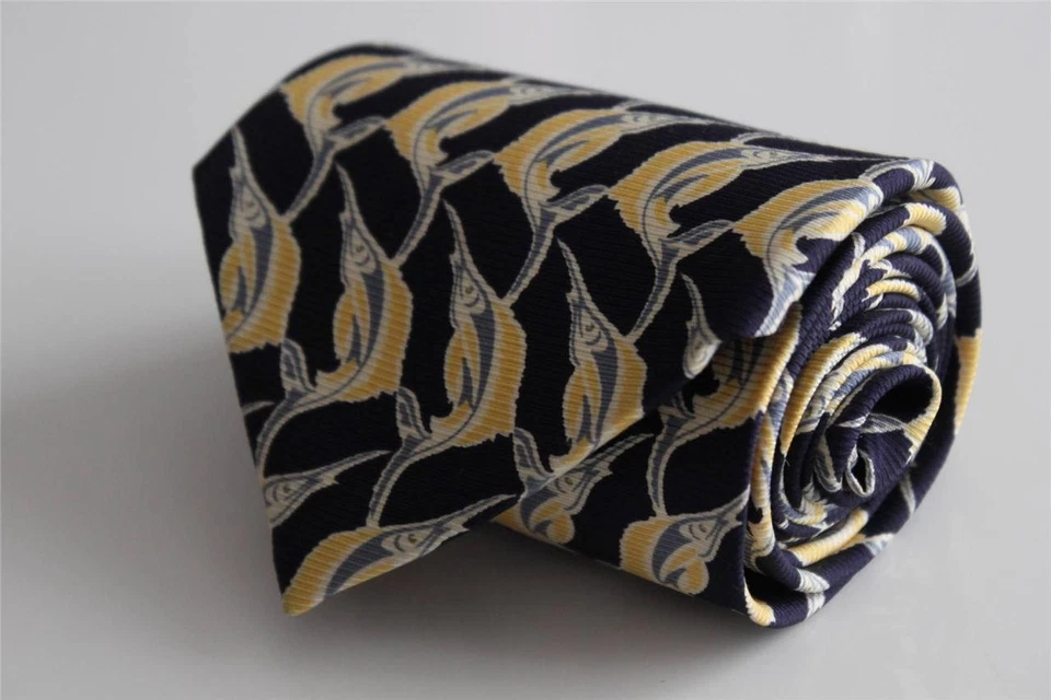 Corbata de seda BANANA REPUBLIC. Estampado azul con pez amarillo. Made in Italy Foto 1 de 1