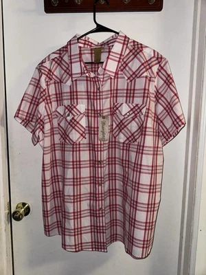 Wrangler Wrancher рубашка женщин 3XL белый / розовый клетку жемчуг Snap короткий рукав - Изображение 1 из 4