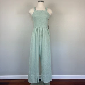 Jessica Simpson NWT Jumpsuit Green Size L Strappy Eyelet Smocked Fairy Cottage - Picture 1 of 14