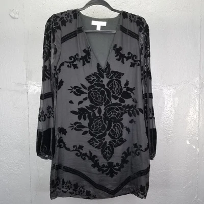 Mini Vestido STARING AT STARS Pequeño Negro Terciopelo Burnout Floral Transparente Red Forrado Rosas Foto 1 de 4