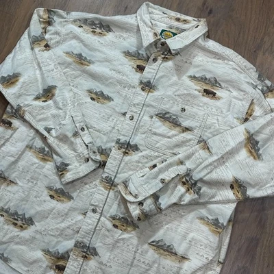 Vintage Cabelas Shirt Mens 3XLT Beige Great Plains Flannel Chamois Button Up 90s - Image 1 of 4