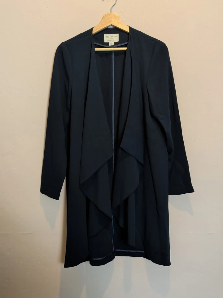 Monsoon Longline Navy Waterfall Jacket Smart Blazer Lightweight UK 12 - Image 1 of 4