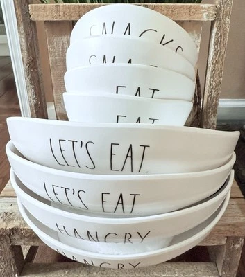 NEW RAE DUNN MELAMINE Bundle: 4 Pasta Bowls, 4 Salad Dessert Bowls, In-& Outdoor - Image 1 of 4