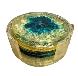 Vintage Epoxy Lucite Set Of Coasters For Beverage MCM Bubble Effect On One Side - Picture 1 of 21