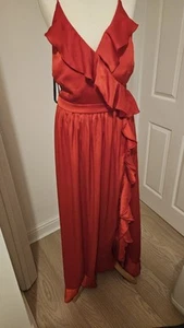 Ladies Red Satin Long Dress Size 14 From Little Mistress Cami Top - Picture 1 of 11