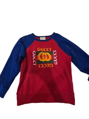 Auténtica Sudadera Gucci Estampado Logotipo Envejecido Rojo y Azul Cuello Redondo Talla M Foto 1 de 4