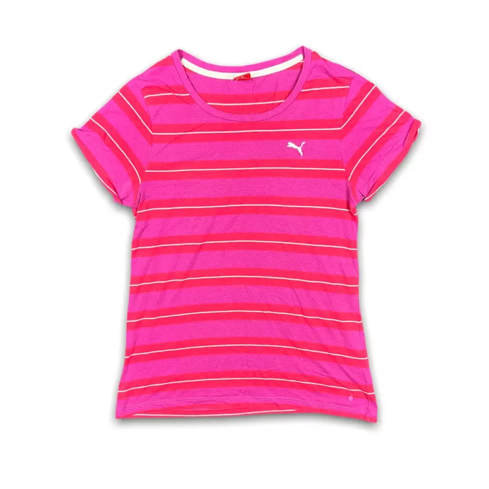 Puma Women's Pink T-Shirt Striped Top - New - Image 1 of 1