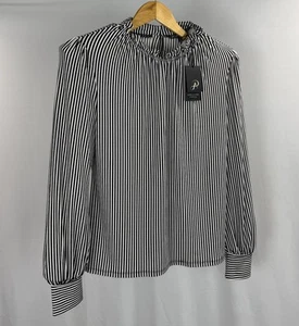 Adrianna Papell top manica lunga donna blusa media nero bianco pullover a righe - Foto 1 di 12