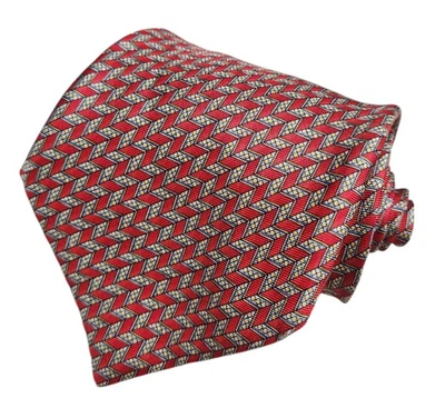 Richel 100% Silk Mens Tie Necktie Red Gold Silver Zig Zag - Image 1 of 4