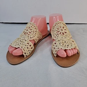 Sandalias Qupid Crochet Rafia Mujer 8.5 Beige Planas Slides Boho - Imagen 1 de 8