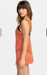 Roxy Ocean Riders Crochet Strappy Romper Beach Cover-up Apricot Brandy Small - Picture 1 of 13
