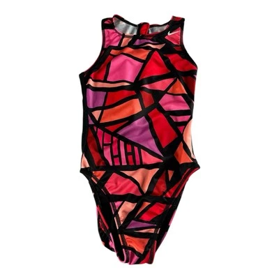 Nike Swim One Piece Modern Cut Zip Back Multicolor Block Print Size 32/6 - Image 1 of 4
