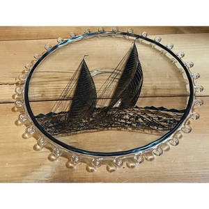 Beautiful VTG Heisey Lariat Sail boat overlay Platter.Cake food.Great detail 14" - Picture 1 of 7