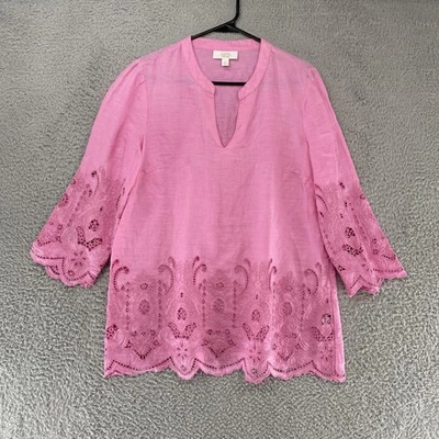 Top Charter Club para mujer mediano lino bordado ojales vieira túnica crucero Foto 1 de 4