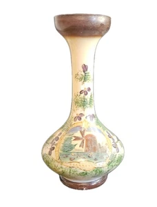 An Antique Hand Blown Bristol Glass Vase, Hand Painted with a Windmill - Picture 1 of 9