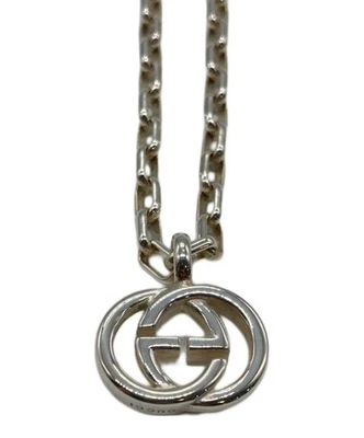 GUCCI Collana Ciondolo Logo GG Argento Accessorio Donna Autentico - Immagine 1 di 4