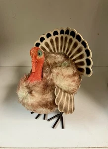 Steiff Turkey Thanksgiving Mohair Plush Figurine Metal Legs VINTAGE Pre-owned - Picture 1 of 6