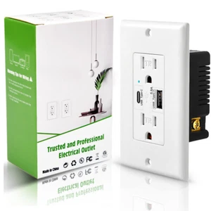 5.8A High-Speed USB Type-C/A Wall Outlet Charger 15Amp Duplex TR Receptacle Plug - Picture 1 of 12