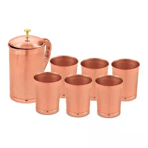 Jarra de 2 litros y 6 vasos de diseño en relieve 100 % cobre puro - Imagen 1 de 10